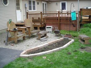 Patio with new flower bed